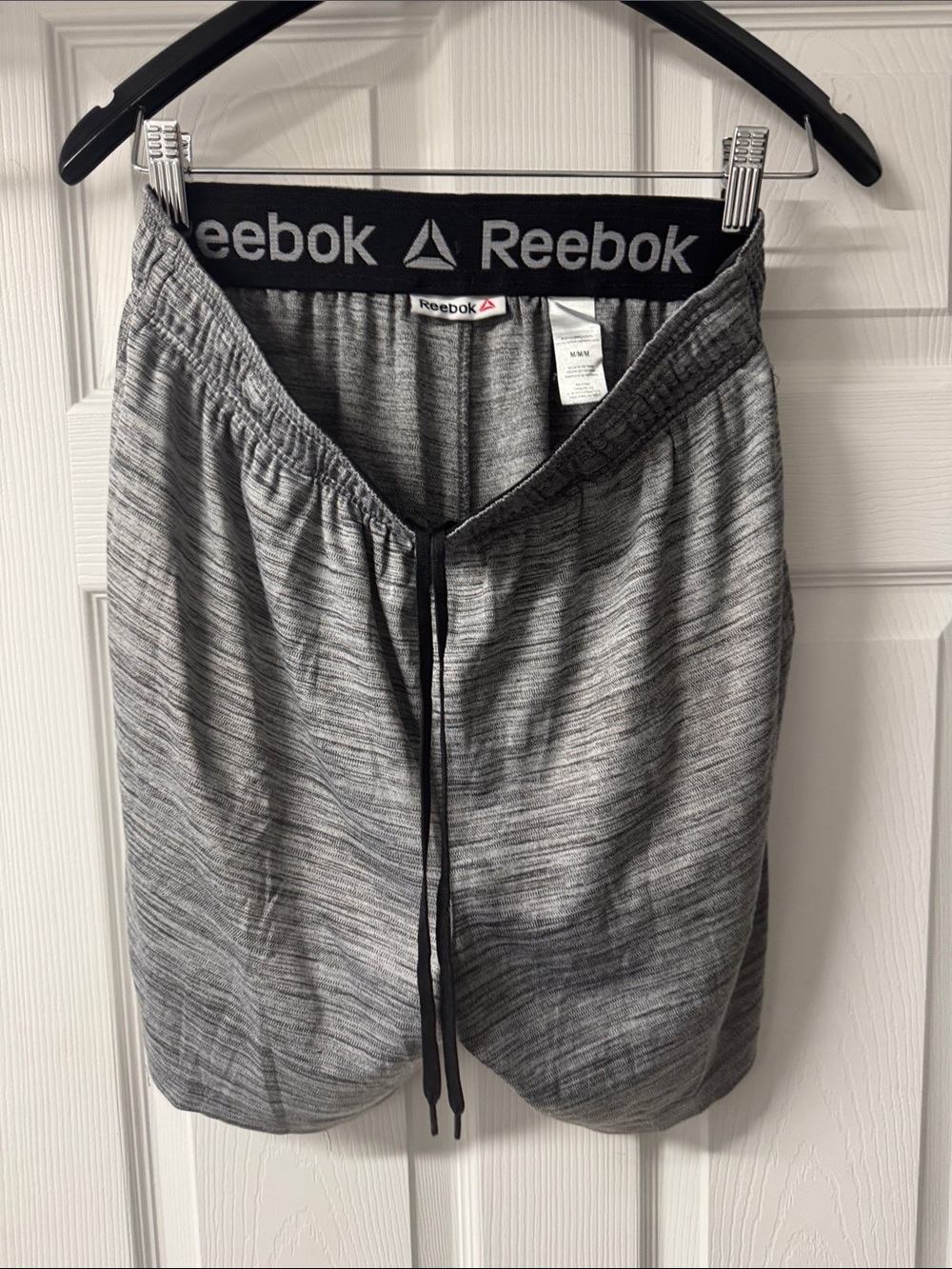 Reebok Men’s Heather Gray Athletic Shorts with Black Drawcord